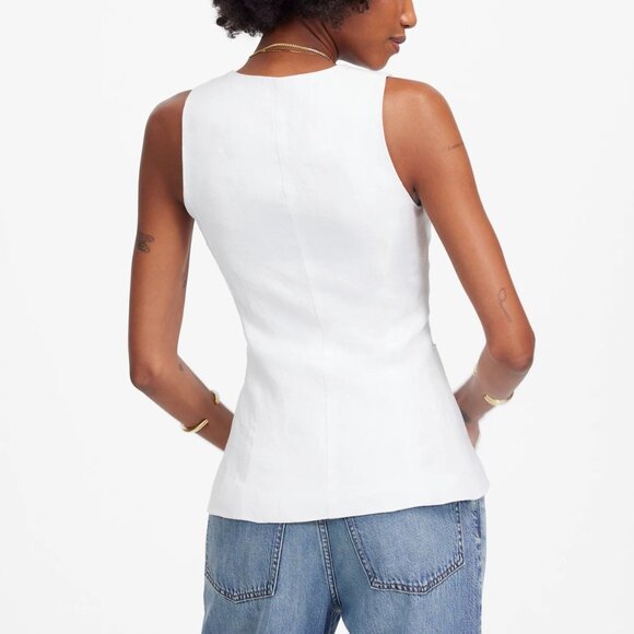 Madewell Women's Sz 8 Scoopneck Cutaway Vest Salt White Linen Slim NV834 - Picture 3 of 11